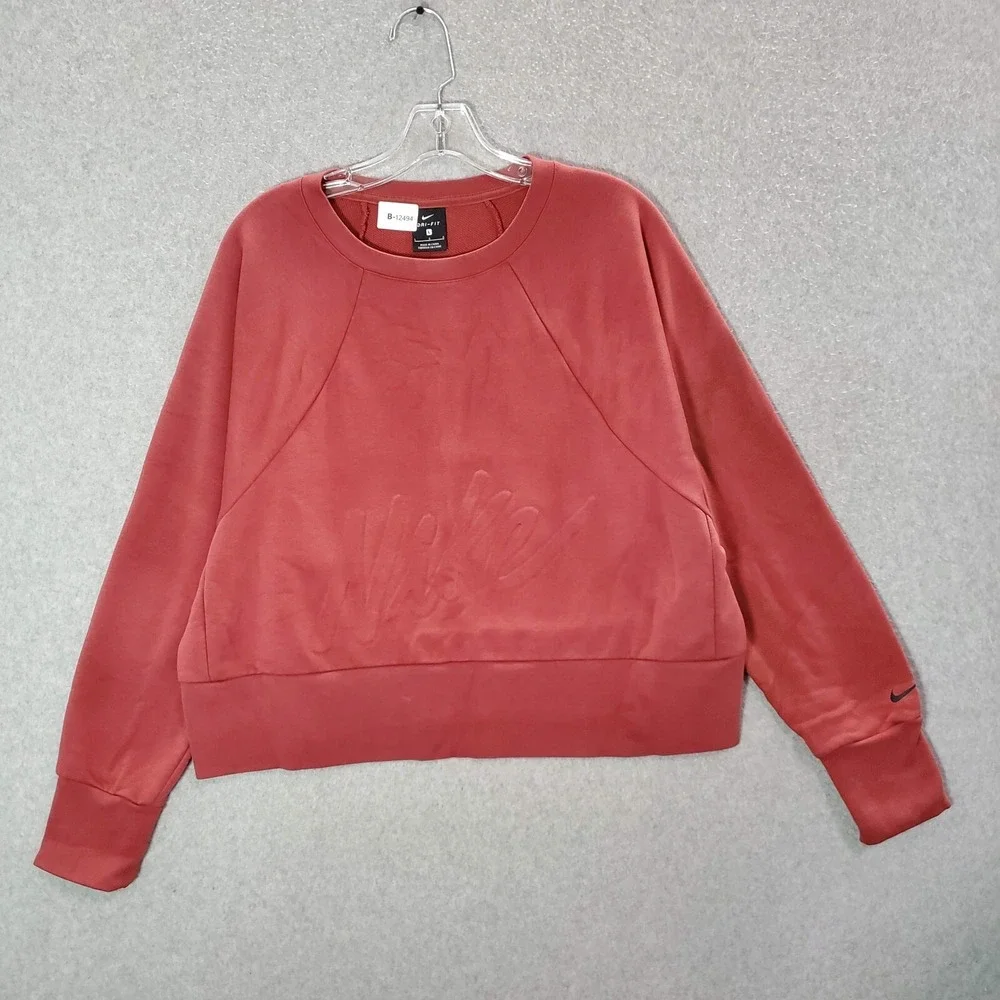 Nike Women Sweatshirt Large Pink Sportswear Embossed Logo Cropped Dri Fit Swoosh